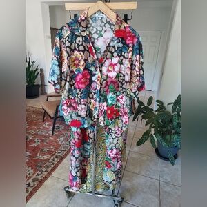 Johnny Was Multicolor Floral Silk Pj Set